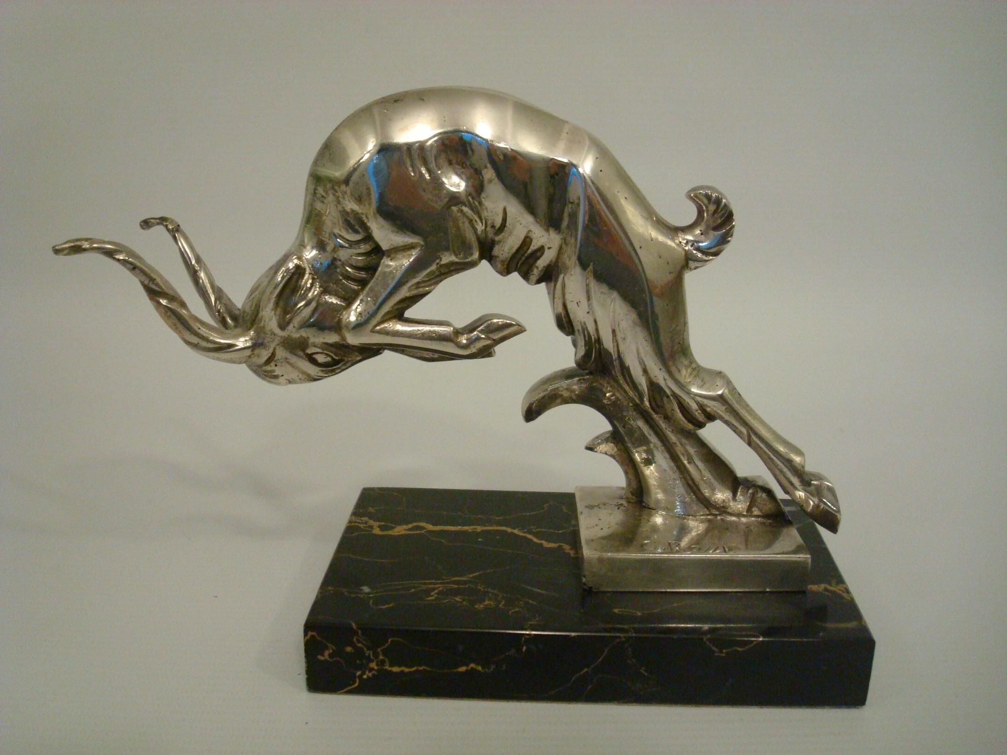 Art Deco Charging Ram Silvered Bronze Sculpture, Italian 1930´s For Sale 1