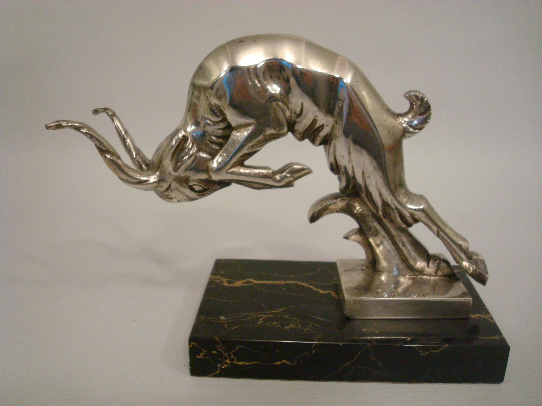 Art Deco Charging Ram Silvered Bronze Sculpture, Italian 1930´s For Sale 3