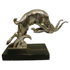 Art Deco Charging Ram Silvered Bronze Sculpture, Italian 1930´s