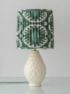 Art Deco Charles Catteau Boch Frères Ananas Tischlampe, New Silk Ikat Shade