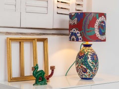 Charles Catteau Boch Frères Keramis Lampada Art Deco con paralume Pierre Frey nuovo