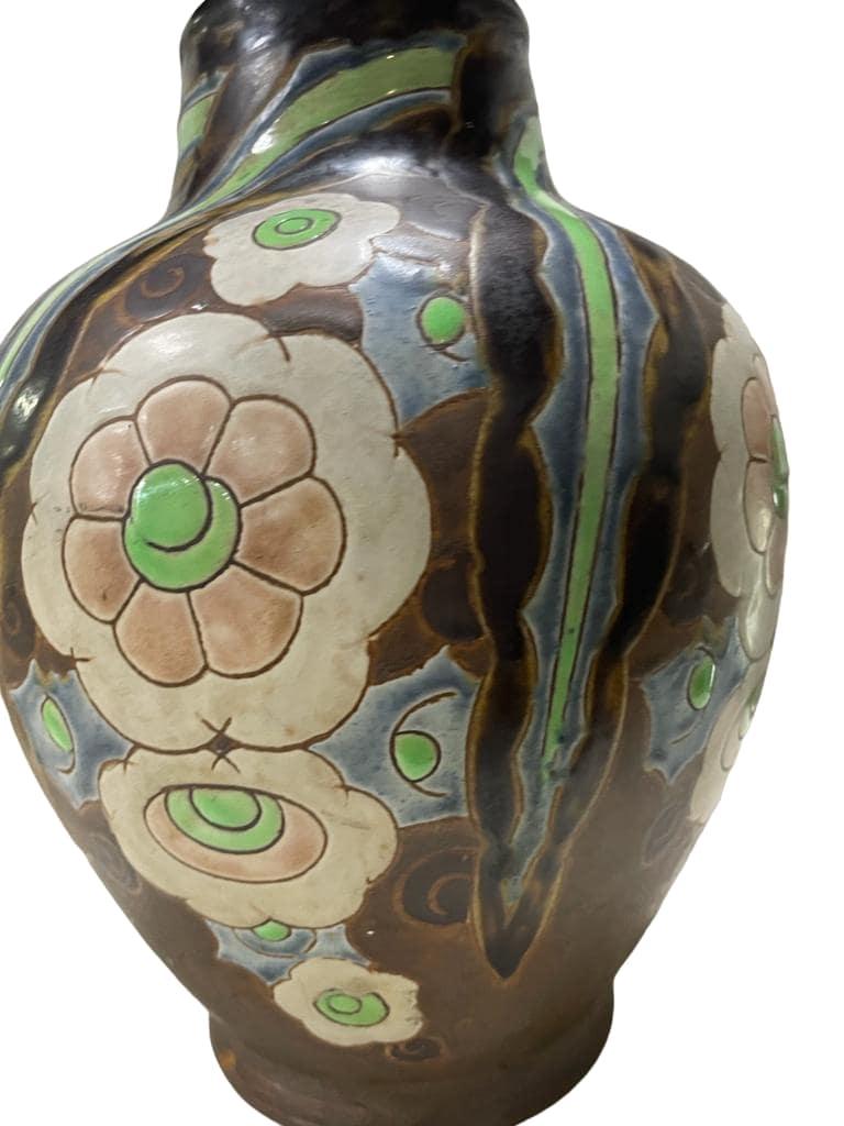 ART DECO Charles CATTEAU Vase „Fleurs“ von ART DECO, 1930 (Glasiert) im Angebot