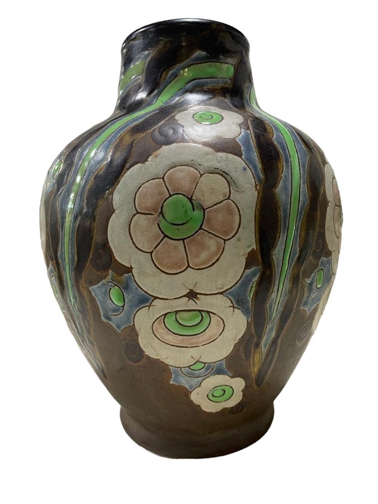 Vernissé Vase Charles CATTEAU « Fleurs », 1930 en vente