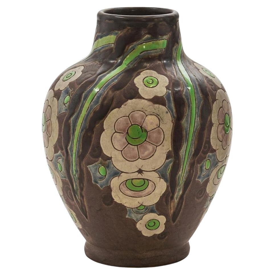 ART DECO Charles CATTEAU Vase "Fleurs"- 1930 For Sale
