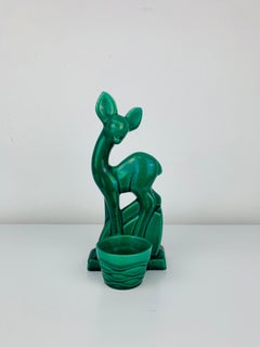 Sculpture de fauve Charles Lemanceau pour Saint Clément, Art Green Green, 1930, glaçure verte