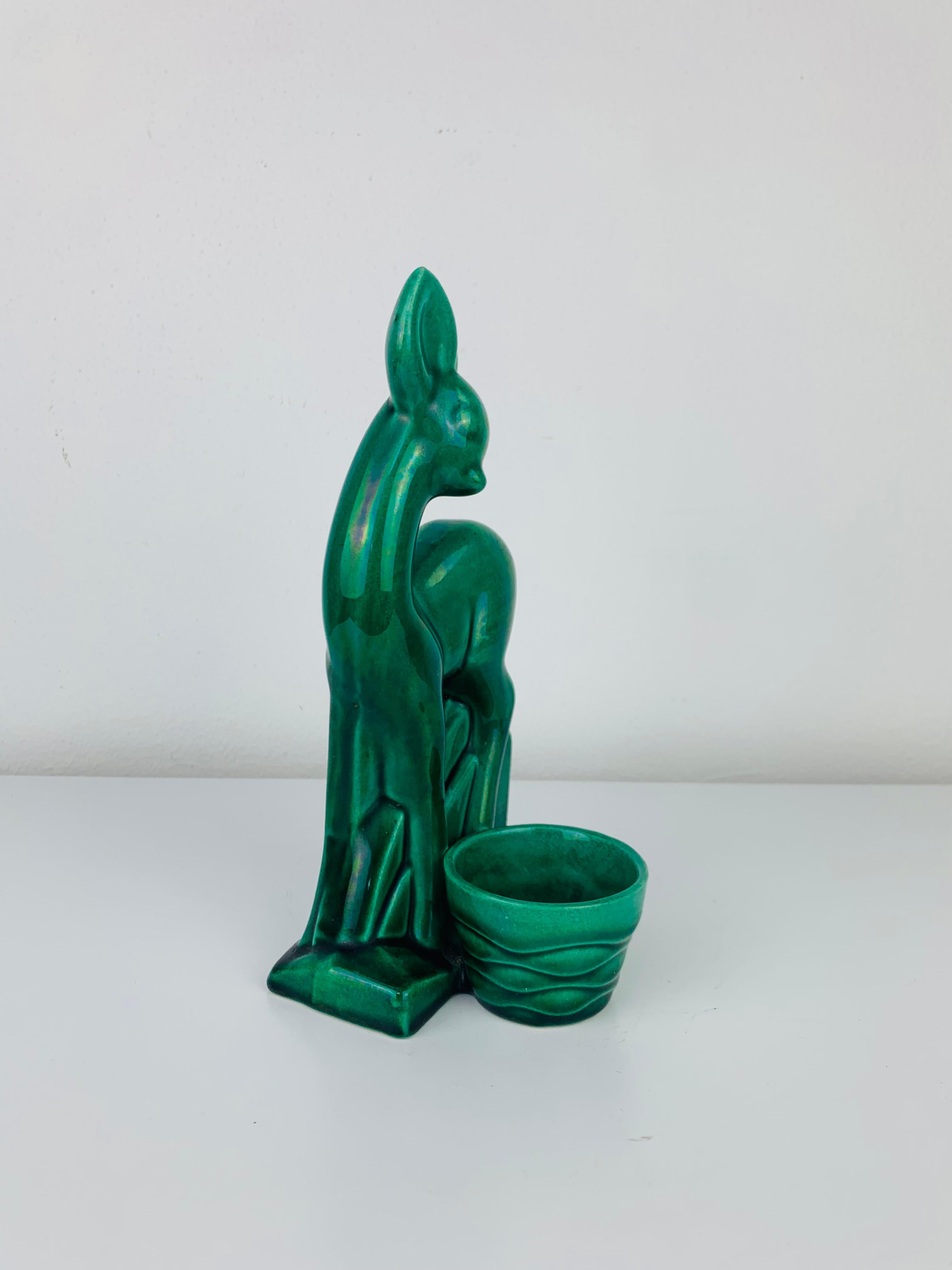 Scultura di cerbiatto in stile Art Déco Charles Lemanceau per Saint Clément, anni '30, smalto verde In condizioni ottime in vendita a BELFORT, FR