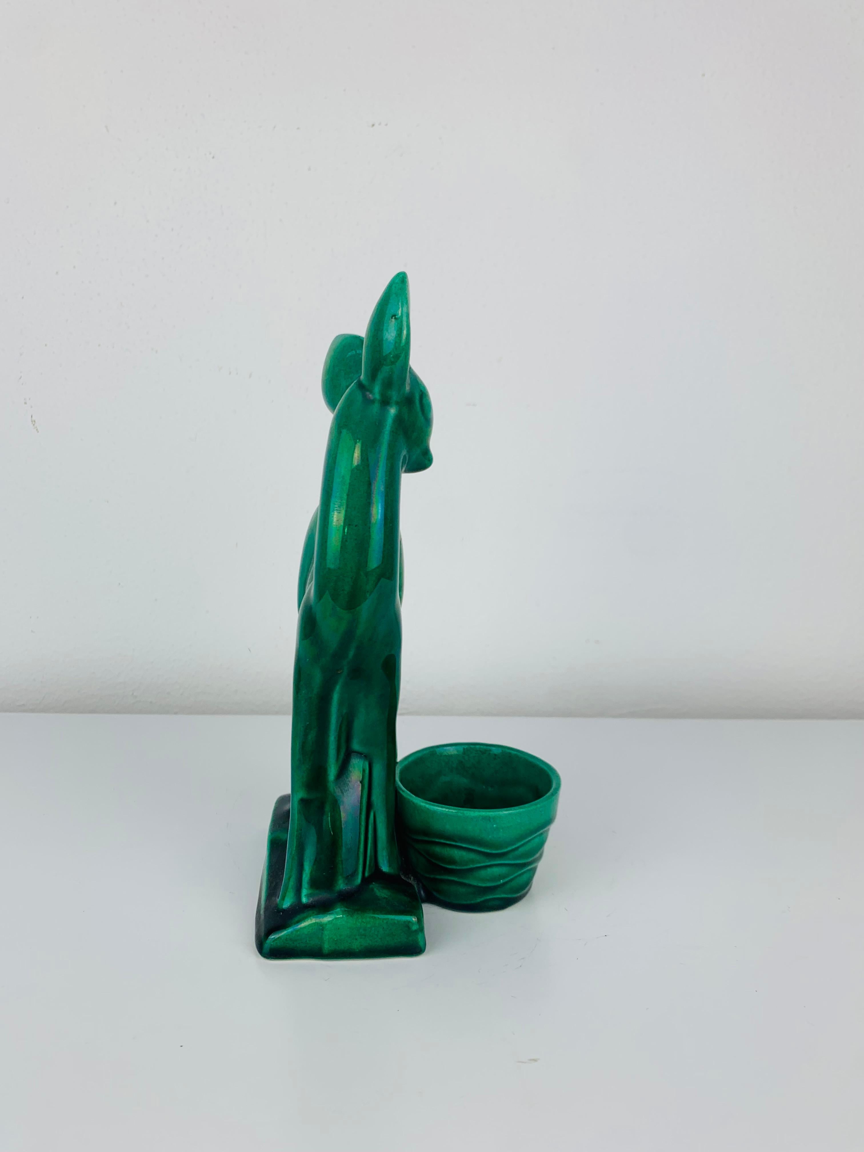 Metà XX secolo Scultura di cerbiatto in stile Art Déco Charles Lemanceau per Saint Clément, anni '30, smalto verde in vendita