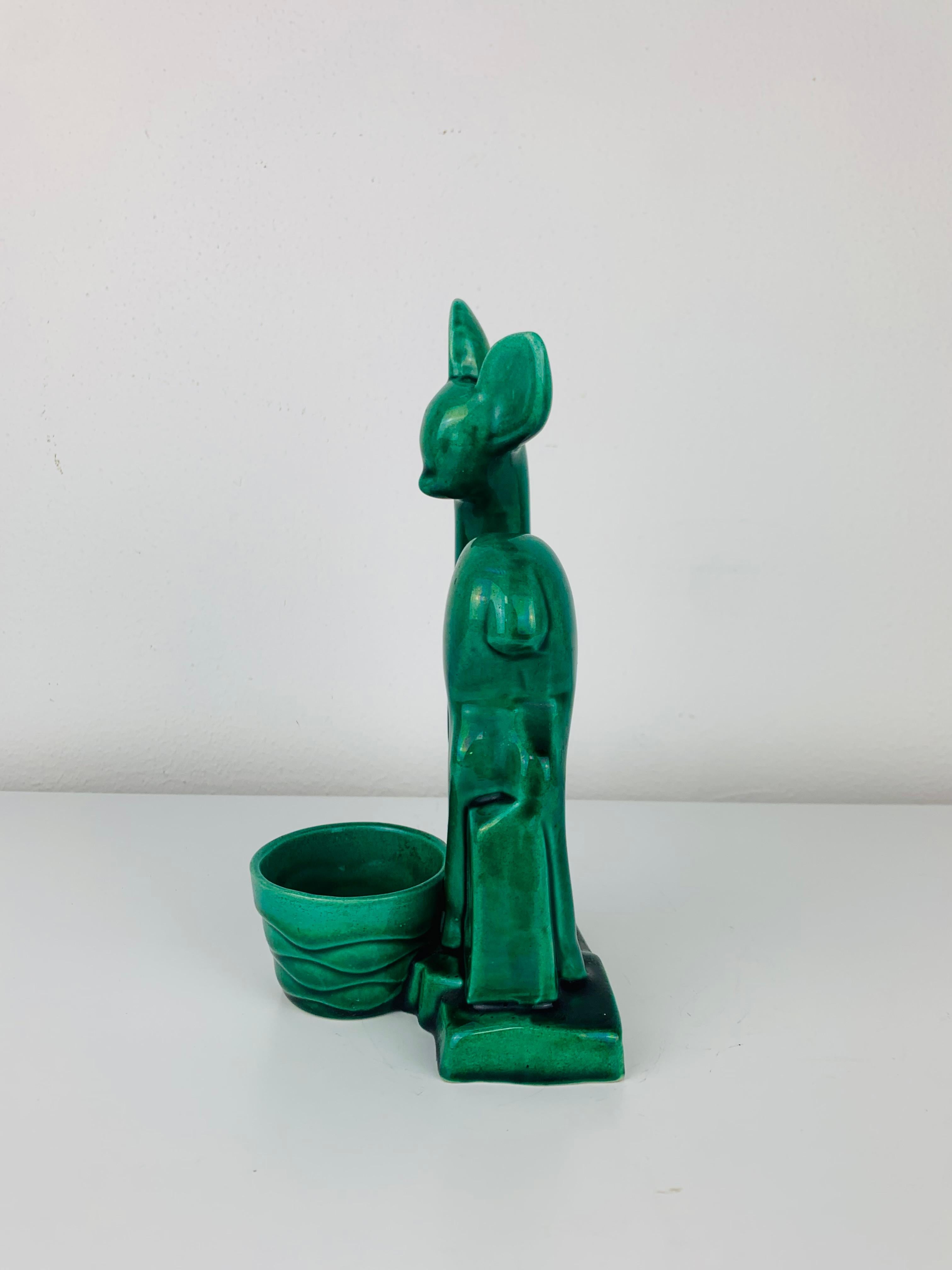 Scultura di cerbiatto in stile Art Déco Charles Lemanceau per Saint Clément, anni '30, smalto verde in vendita 2