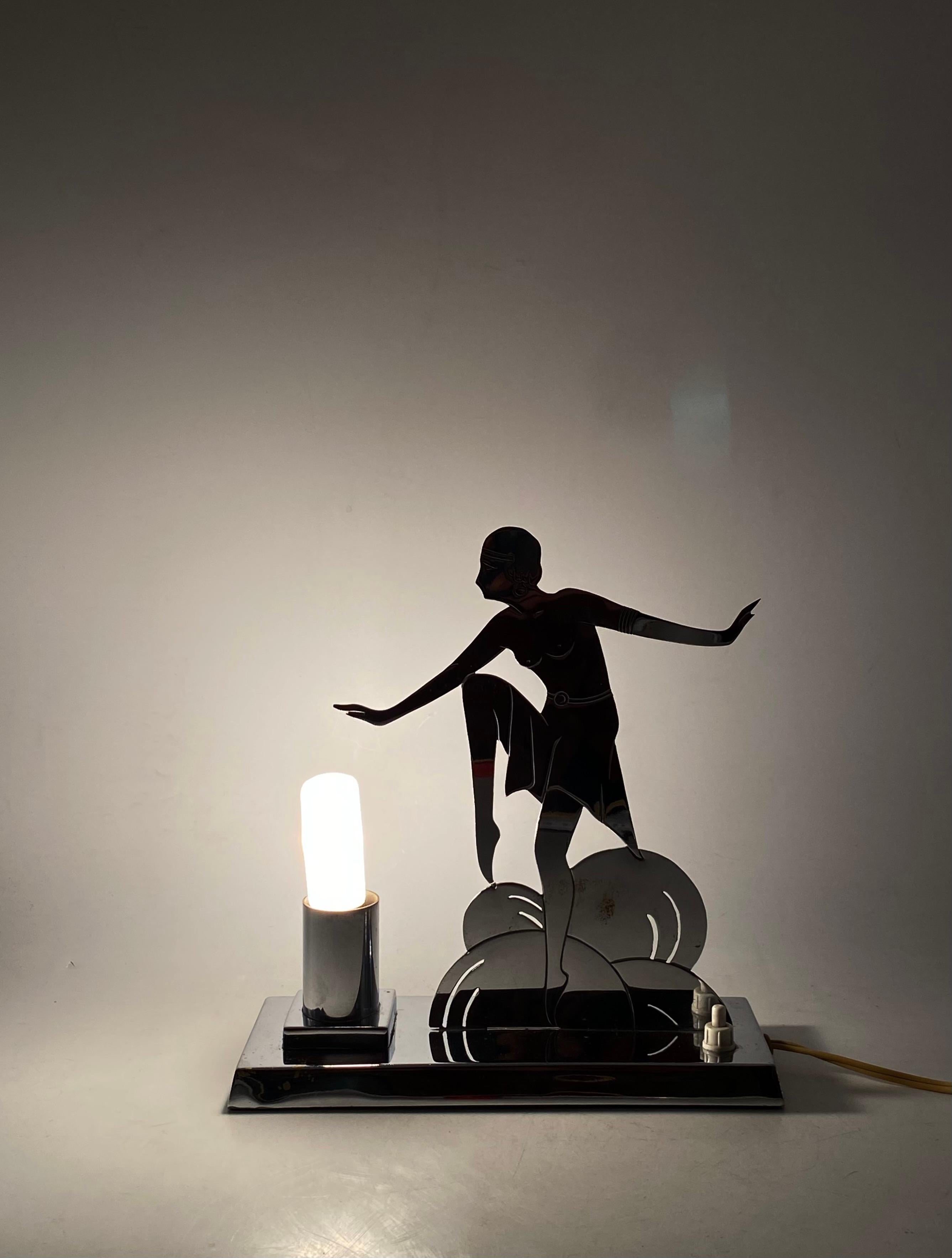 Art Déco Charleston Dancer cubist Table Lamp, LW Paris France, circa 1930 in vendita 8