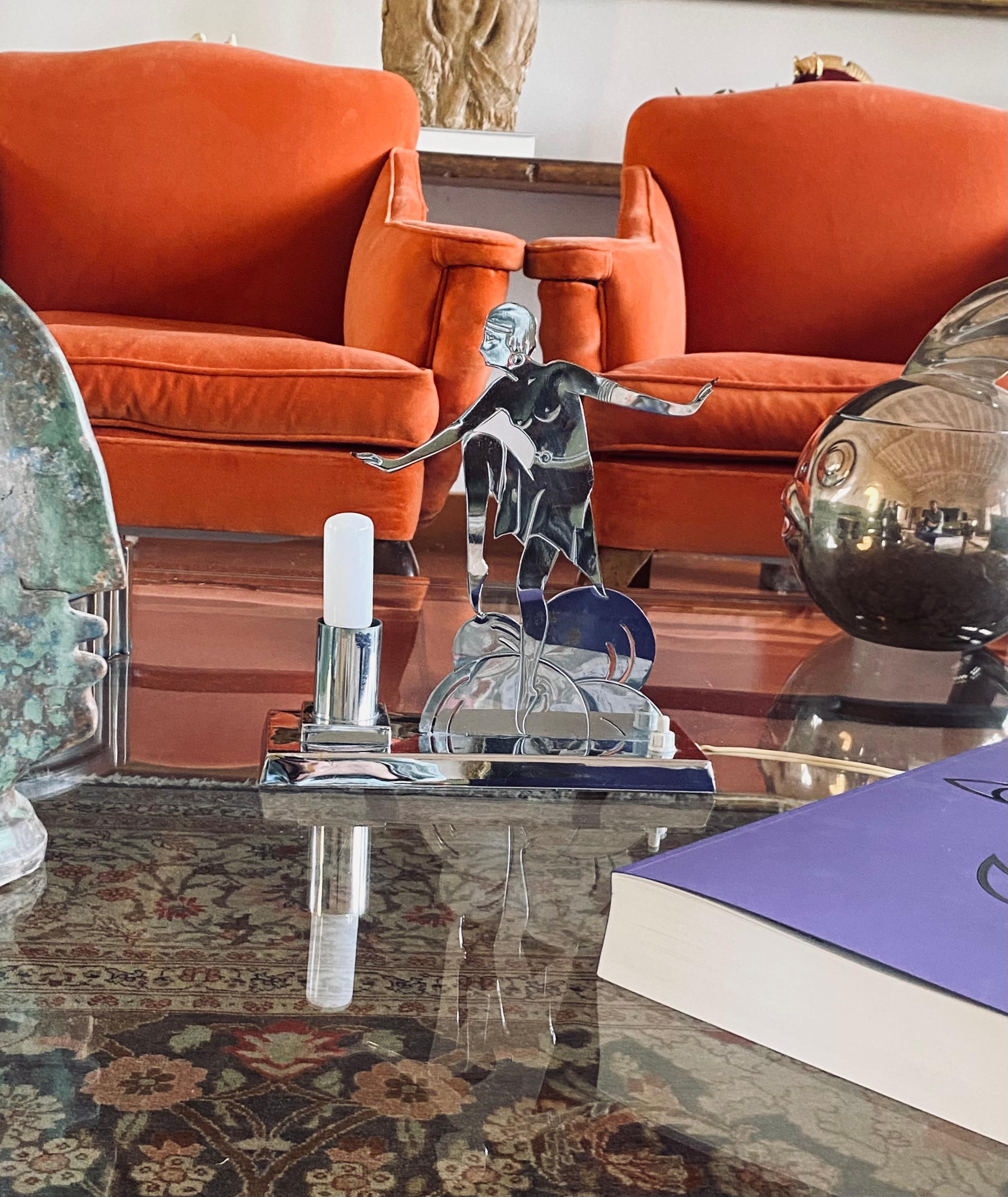 Mid-20th Century Art Déco Charleston Dancer cubist Table Lamp, LW Paris France, circa 1930 in vendita