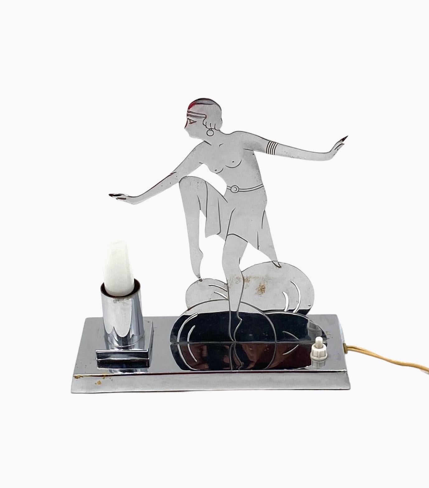 Art Déco Charleston Dancer cubist Table Lamp, LW Paris France, circa 1930 in vendita 1