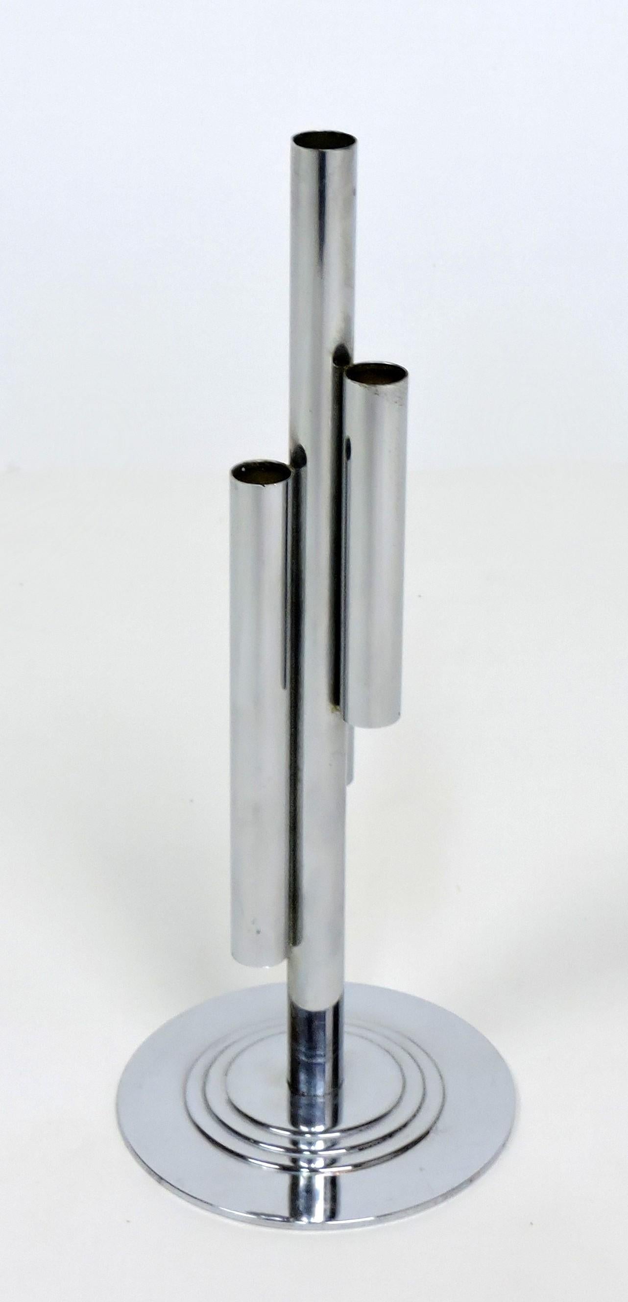 Art Déco The Art of Chase Tubular Chrome Bud Vase di Ruth and William Gerth in vendita