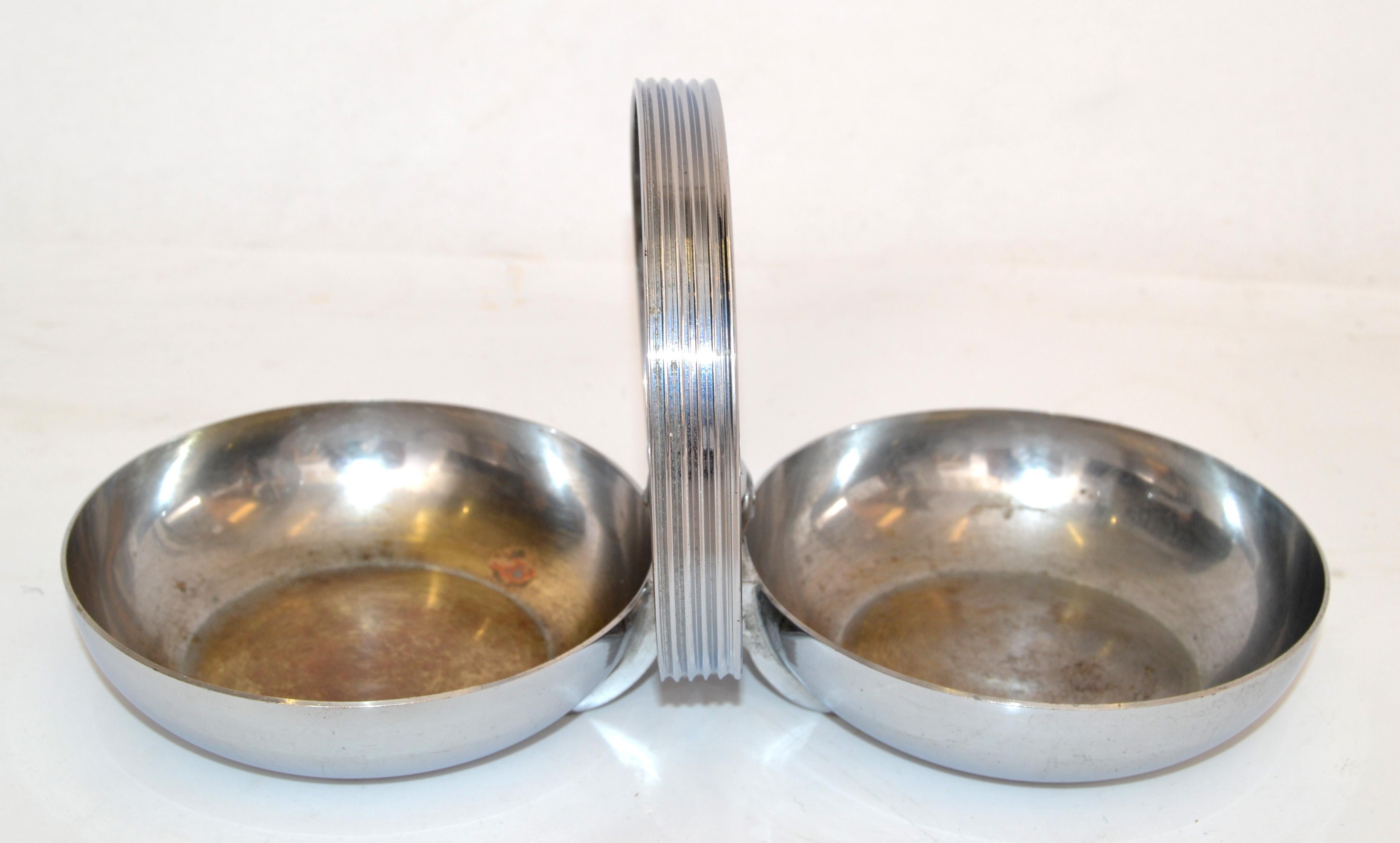 Art Deco Chase USA Chrome on Brass Twin Candy & Nut Dish designed Gerth & Gerth For Sale 5