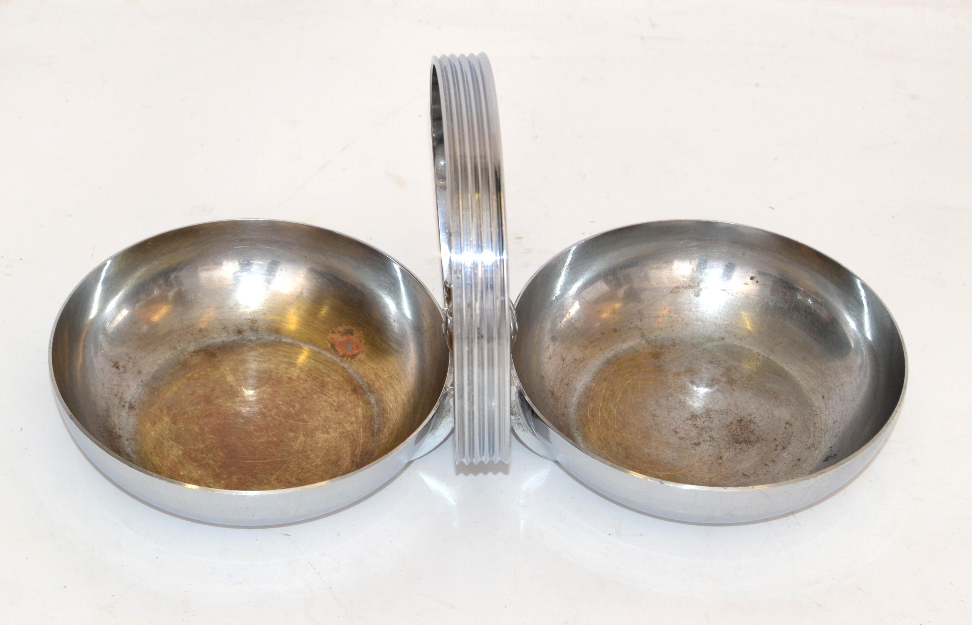 American Art Deco Chase USA Chrome on Brass Twin Candy & Nut Dish designed Gerth & Gerth For Sale