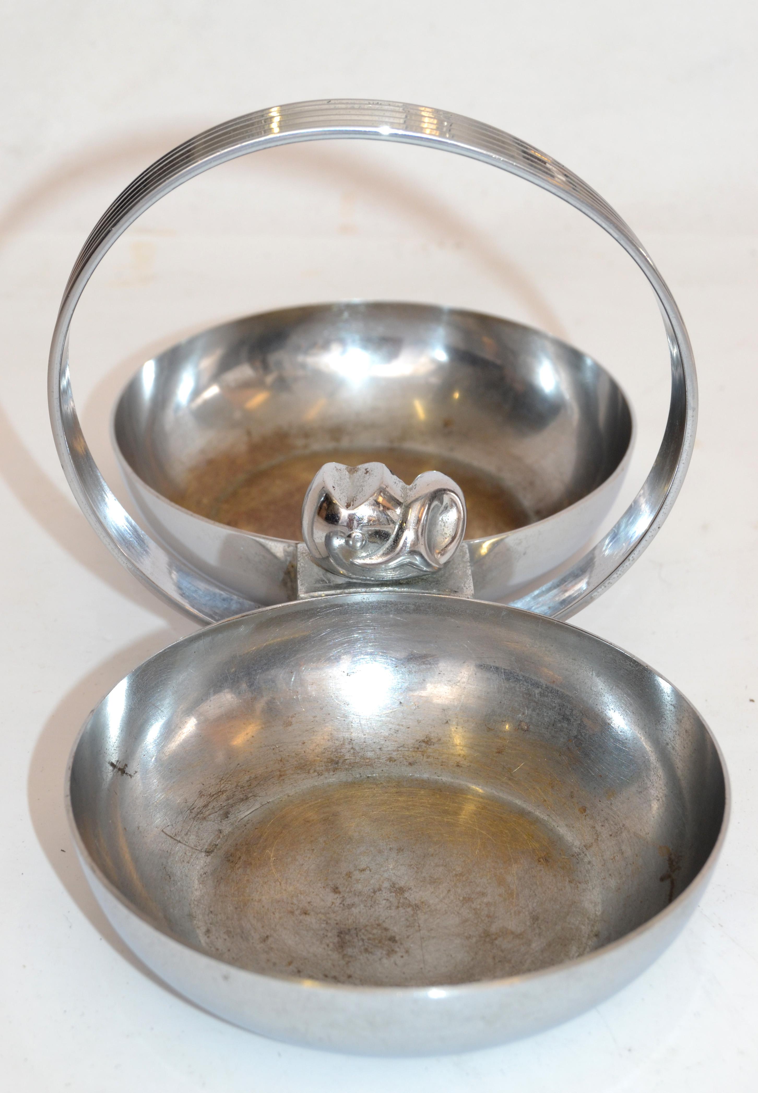 Mid-20th Century Art Deco Chase USA Chrome on Brass Twin Candy & Nut Dish designed Gerth & Gerth For Sale