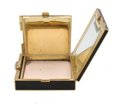 Art Deco Chaumet 18 Karat Yellow Gold & Enamel Mirrored Powder Compact with Case