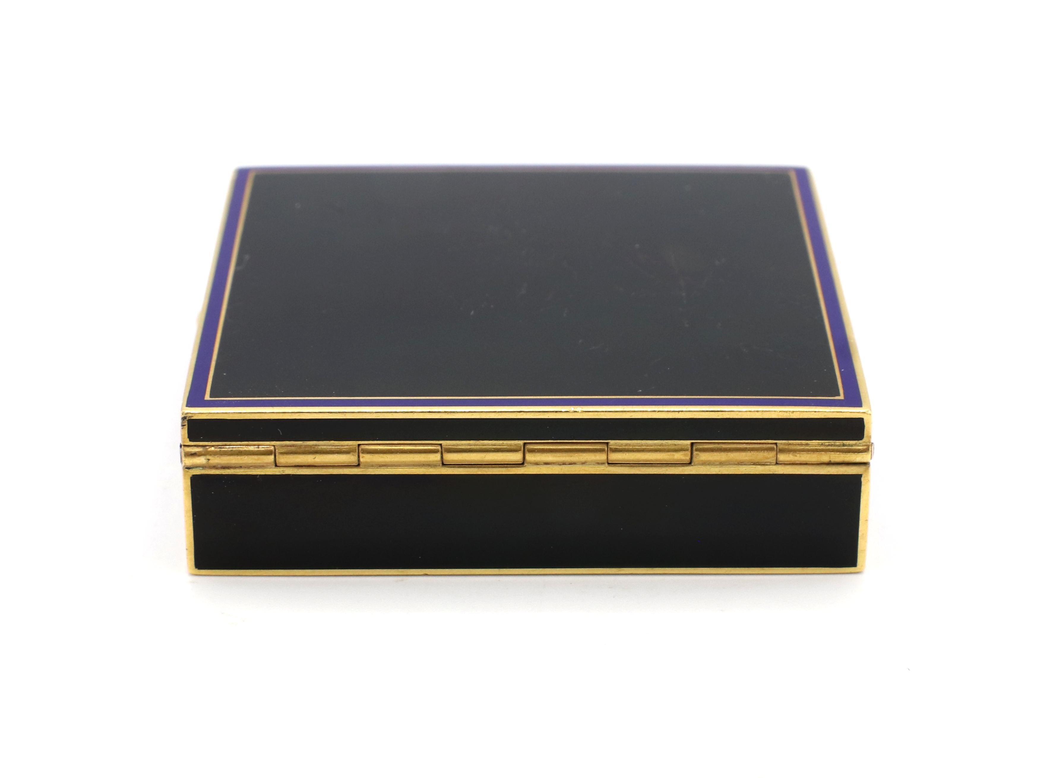 Women's Art Deco Chaumet 18 Karat Yellow Gold & Enamel Mirrored Powder Compact with Case