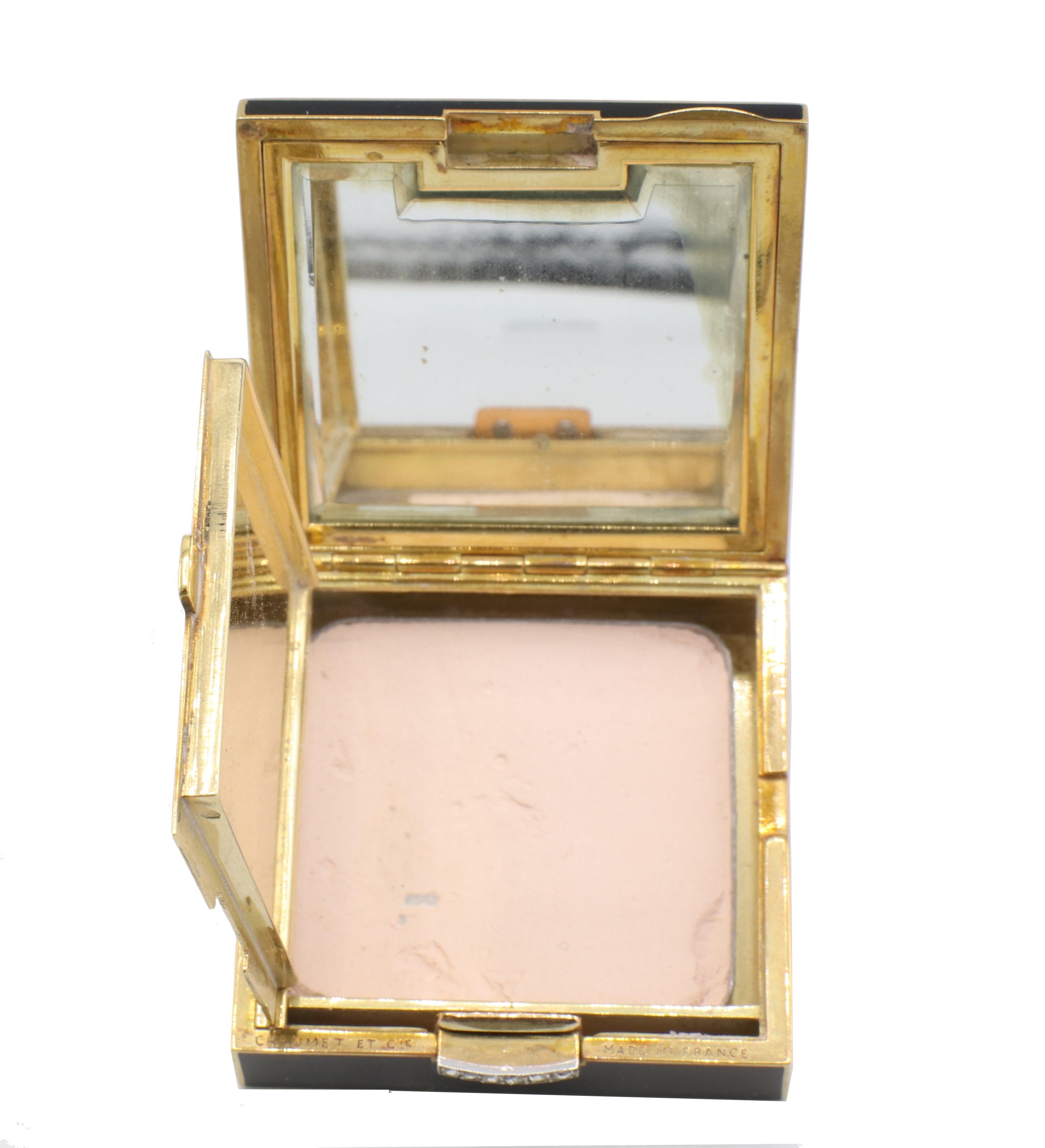 Art Deco Chaumet 18 Karat Yellow Gold & Enamel Mirrored Powder Compact with Case 1