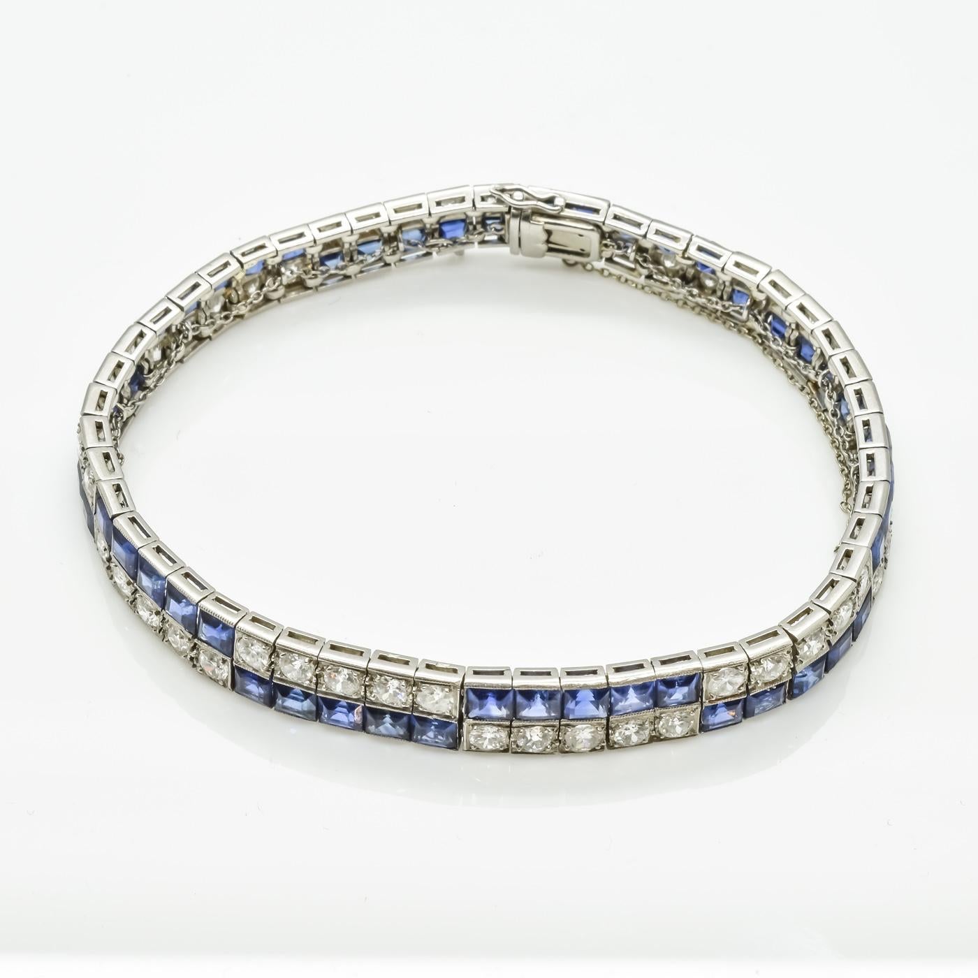 Art Deco Chaumet Sapphire Diamond and Platinum Bracelet, circa 1925 5
