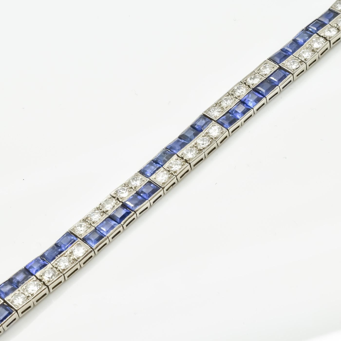 Art Deco Chaumet Sapphire Diamond and Platinum Bracelet, circa 1925 In Good Condition In London, GB