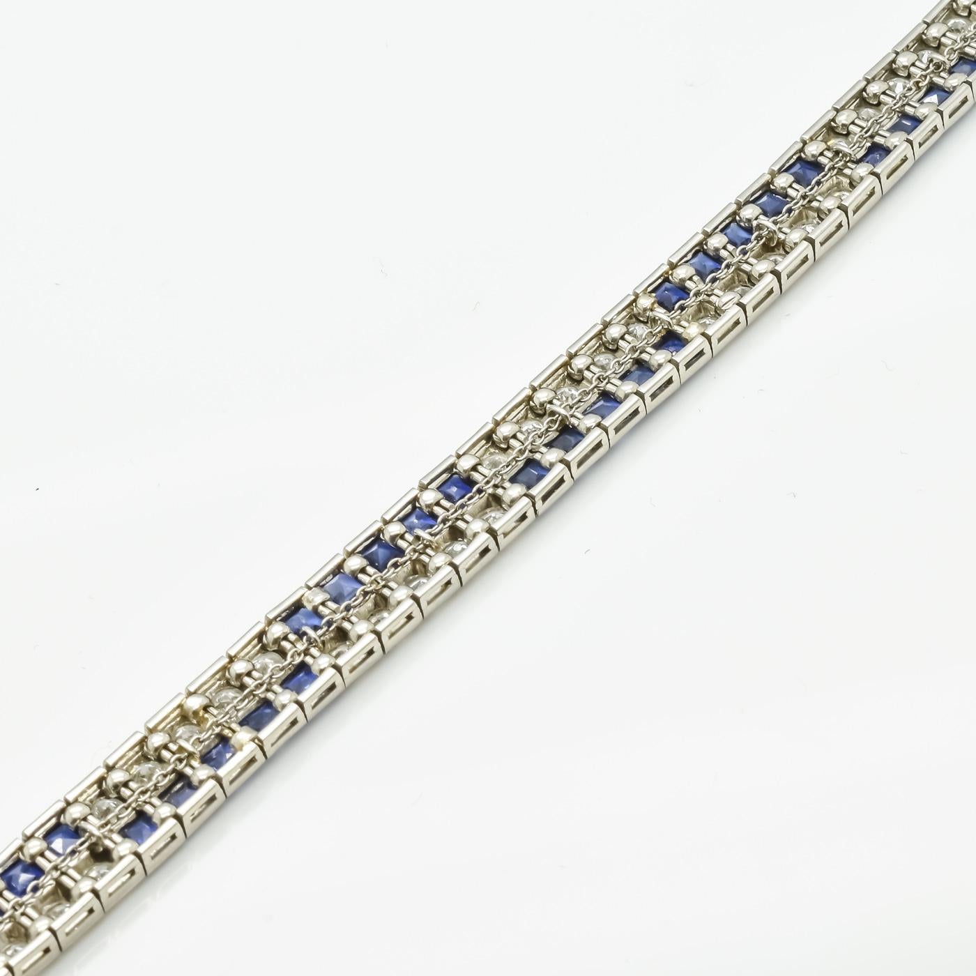 Women's Art Deco Chaumet Sapphire Diamond and Platinum Bracelet, circa 1925