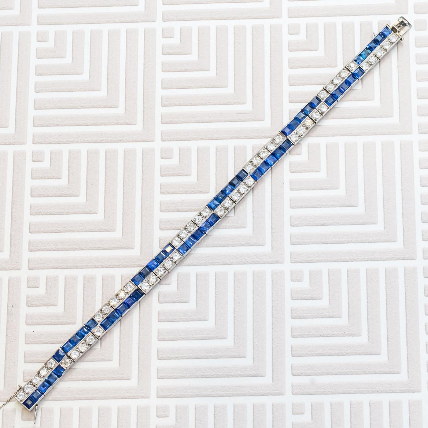 Art Deco Chaumet Sapphire Diamond and Platinum Bracelet, circa 1925 1