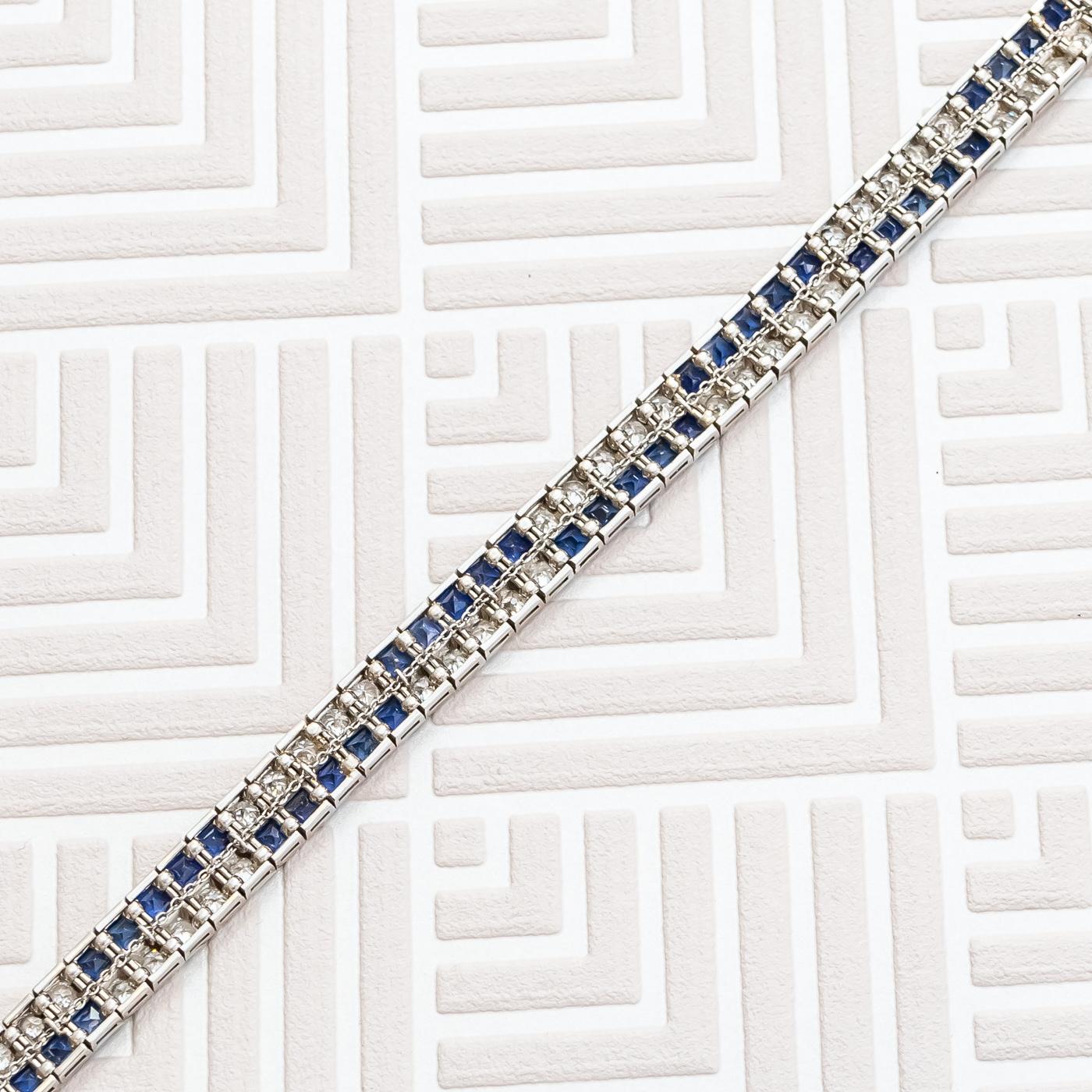 Art Deco Chaumet Sapphire Diamond and Platinum Bracelet, circa 1925 2