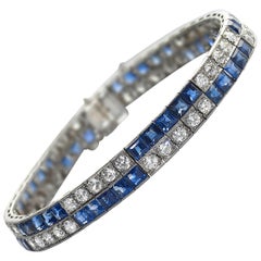 Art Deco Chaumet Sapphire Diamond and Platinum Bracelet, circa 1925