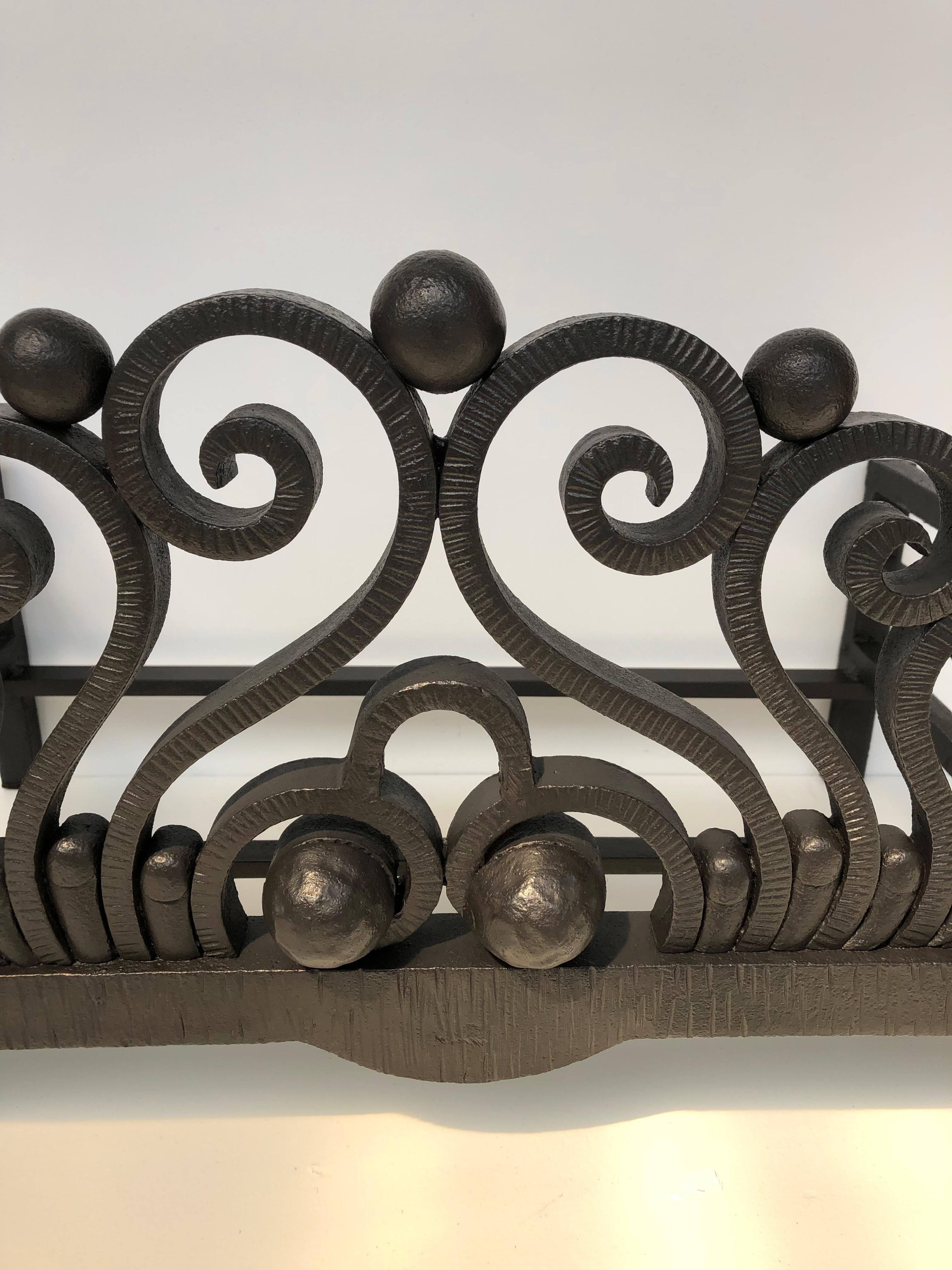 Wrought Iron Art Deco Chenet in the Style of Sue and Mare For Sale