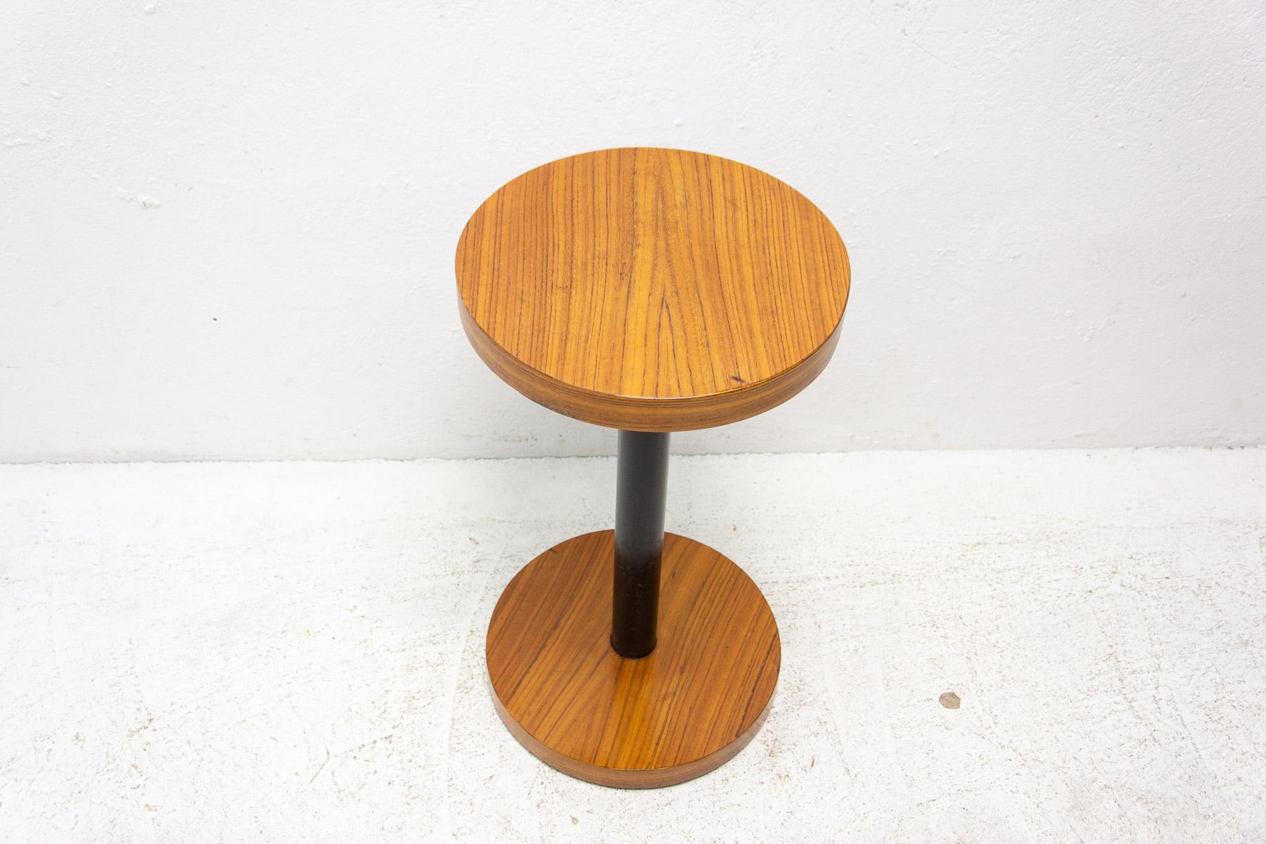 Iron Art Deco Cherry Wood Round Side Table, Bohemia, 1930s For Sale