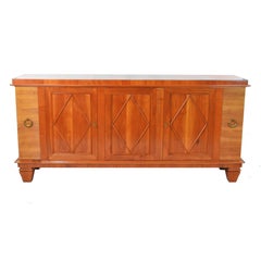 Art Deco Cherrywood and Brass Details French Five Doors Sideboard, 1940