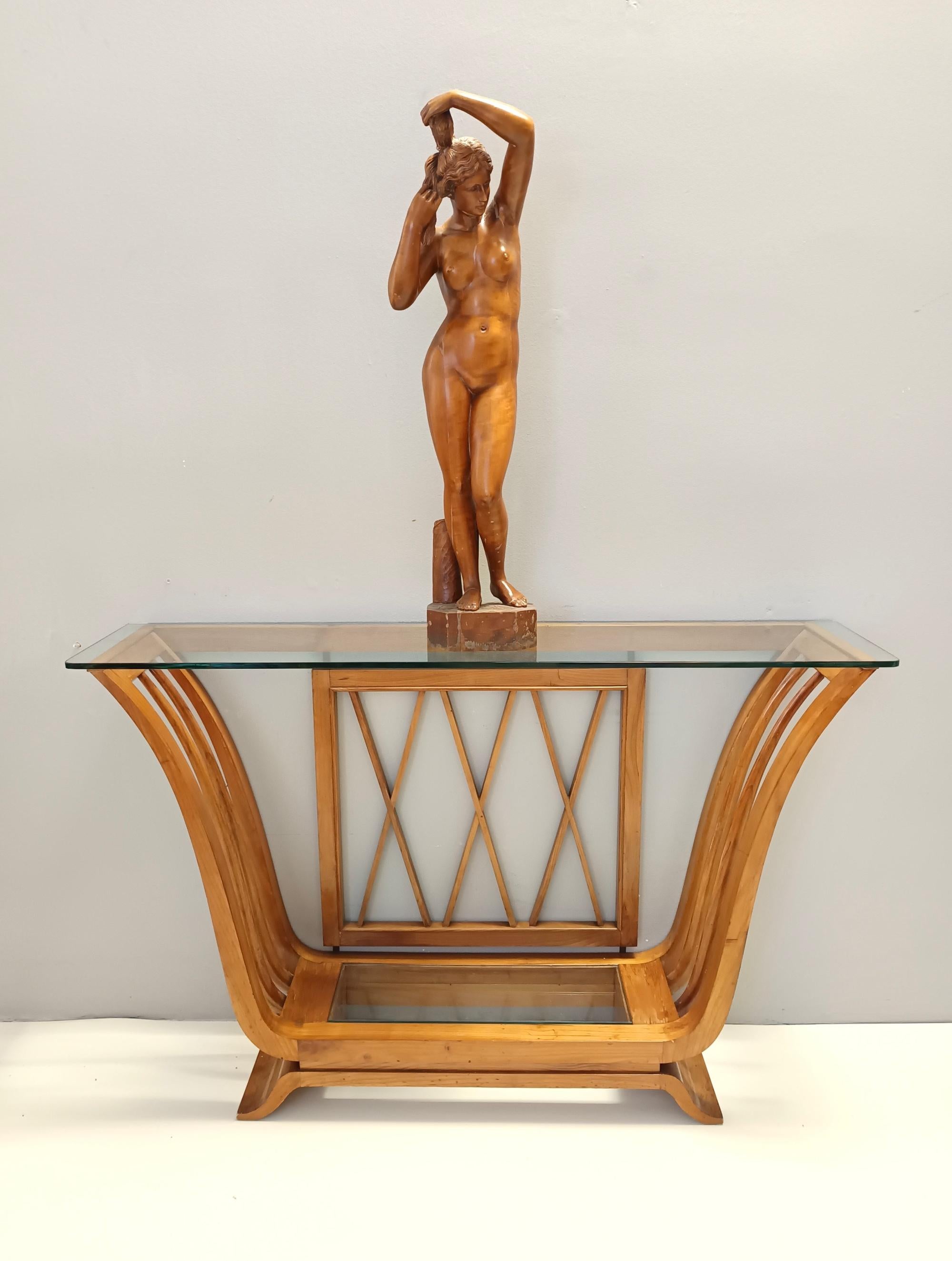 Consola Art Decó de madera de cerezo con tapa rectangular de cristal, Italia Italiano en venta
