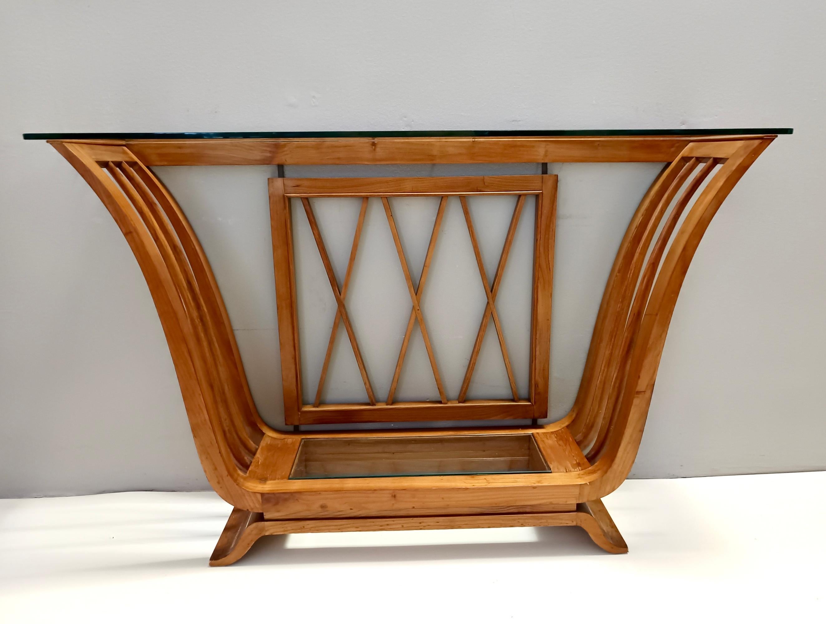 Consola Art Decó de madera de cerezo con tapa rectangular de cristal, Italia en Excelente estado para la venta en Bresso, Lombardy