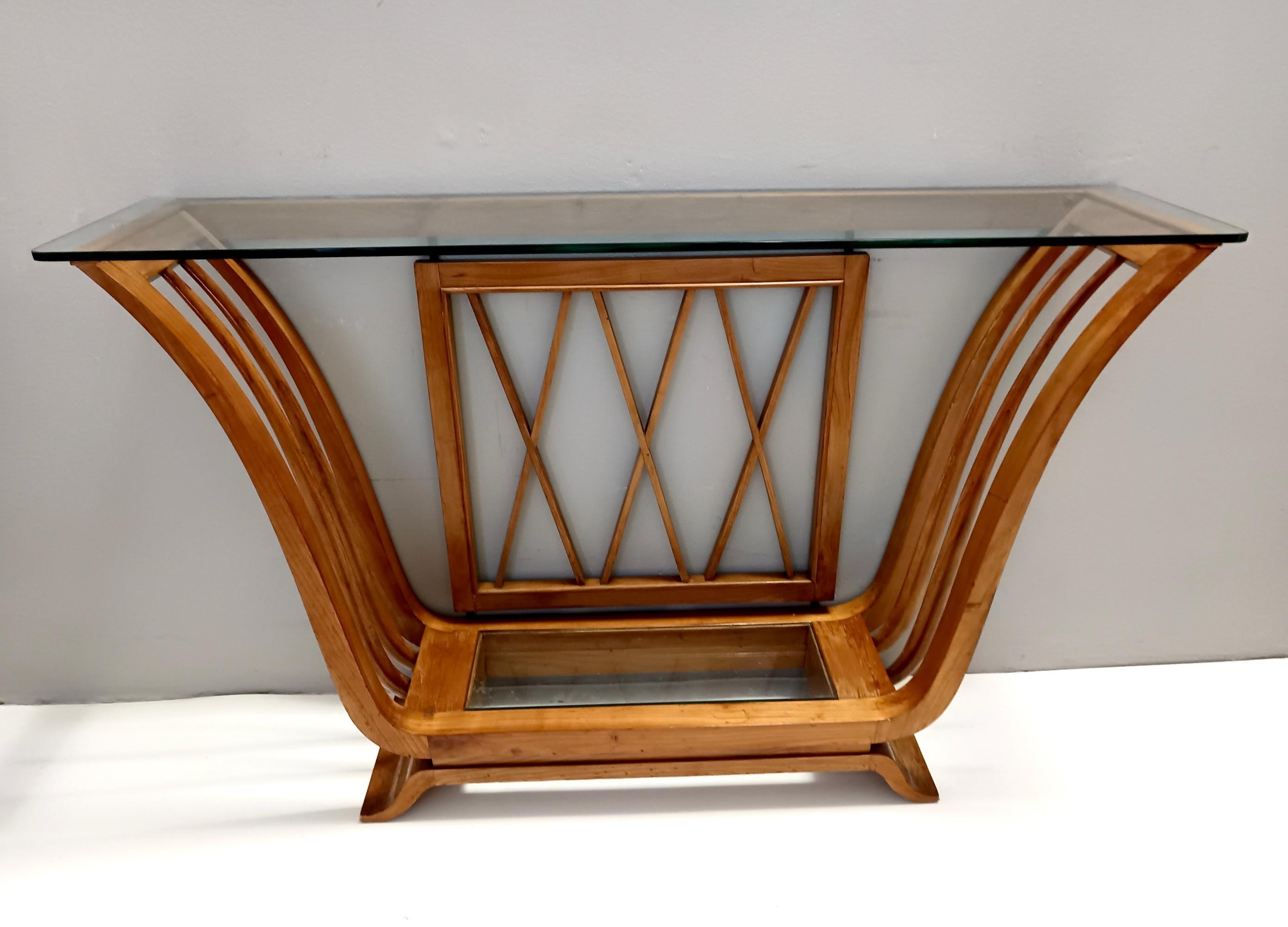 Consola Art Decó de madera de cerezo con tapa rectangular de cristal, Italia mediados del siglo XX en venta