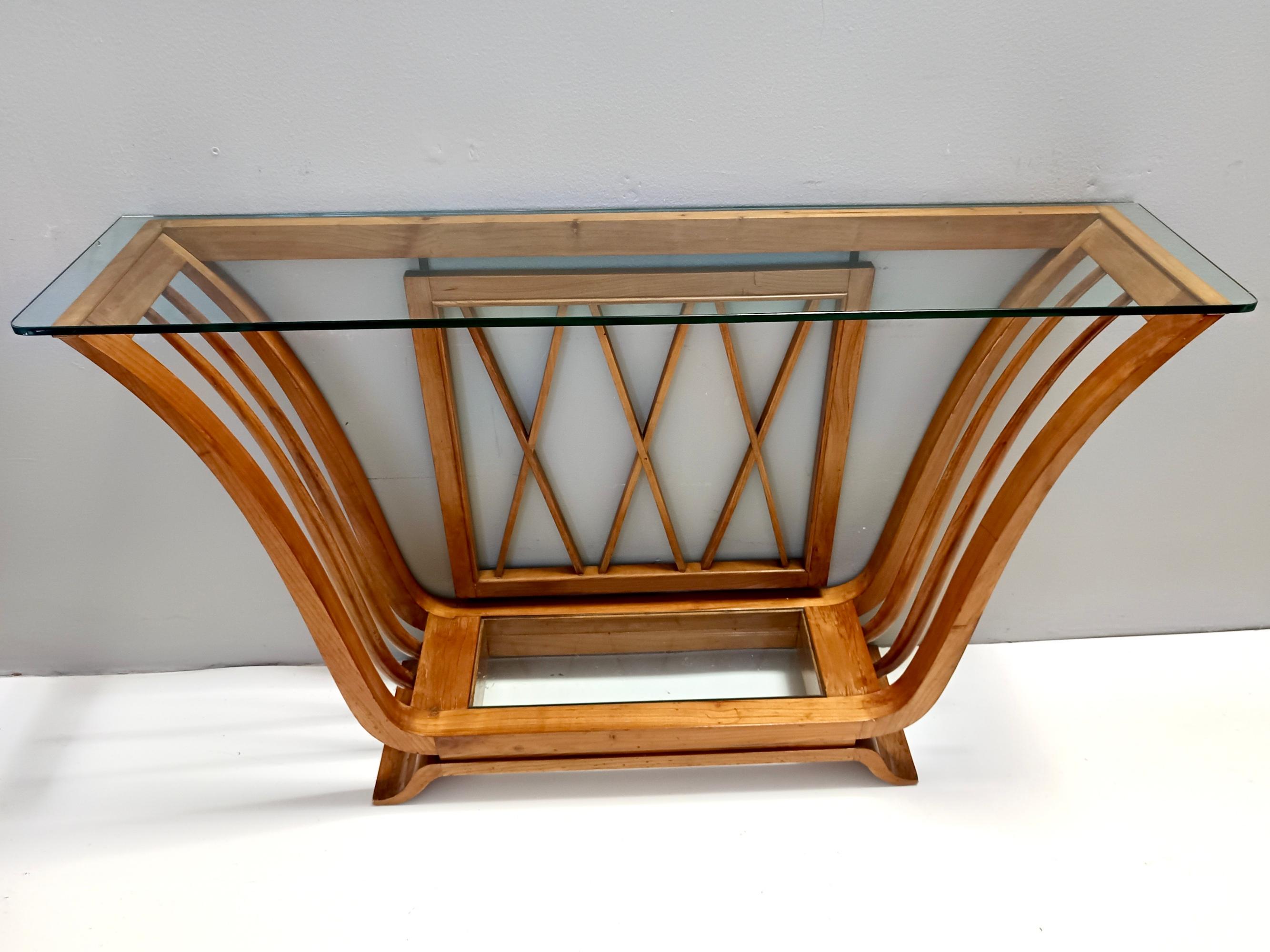 Consola Art Decó de madera de cerezo con tapa rectangular de cristal, Italia Vidrio en venta