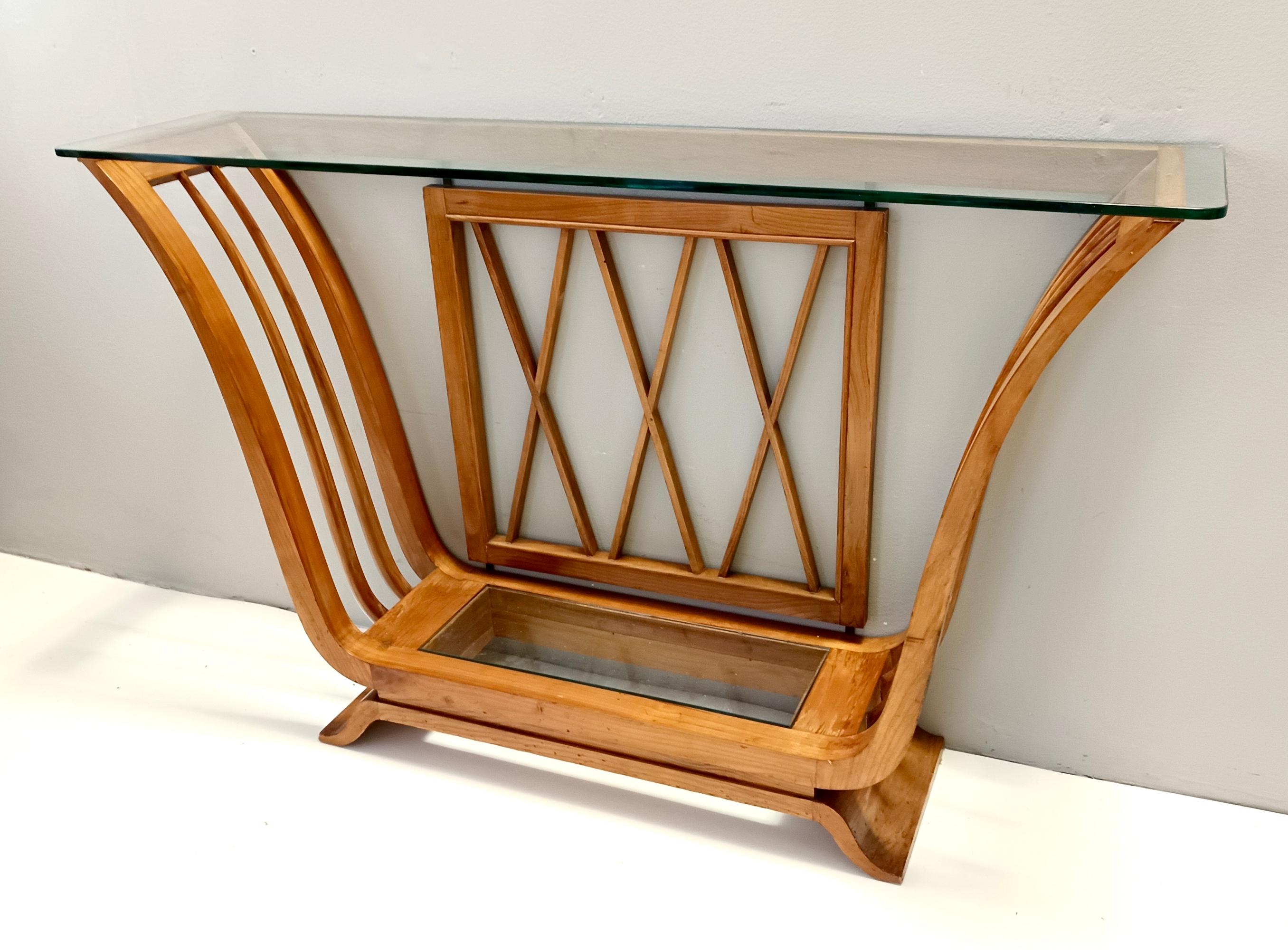 Consola Art Decó de madera de cerezo con tapa rectangular de cristal, Italia en venta 1