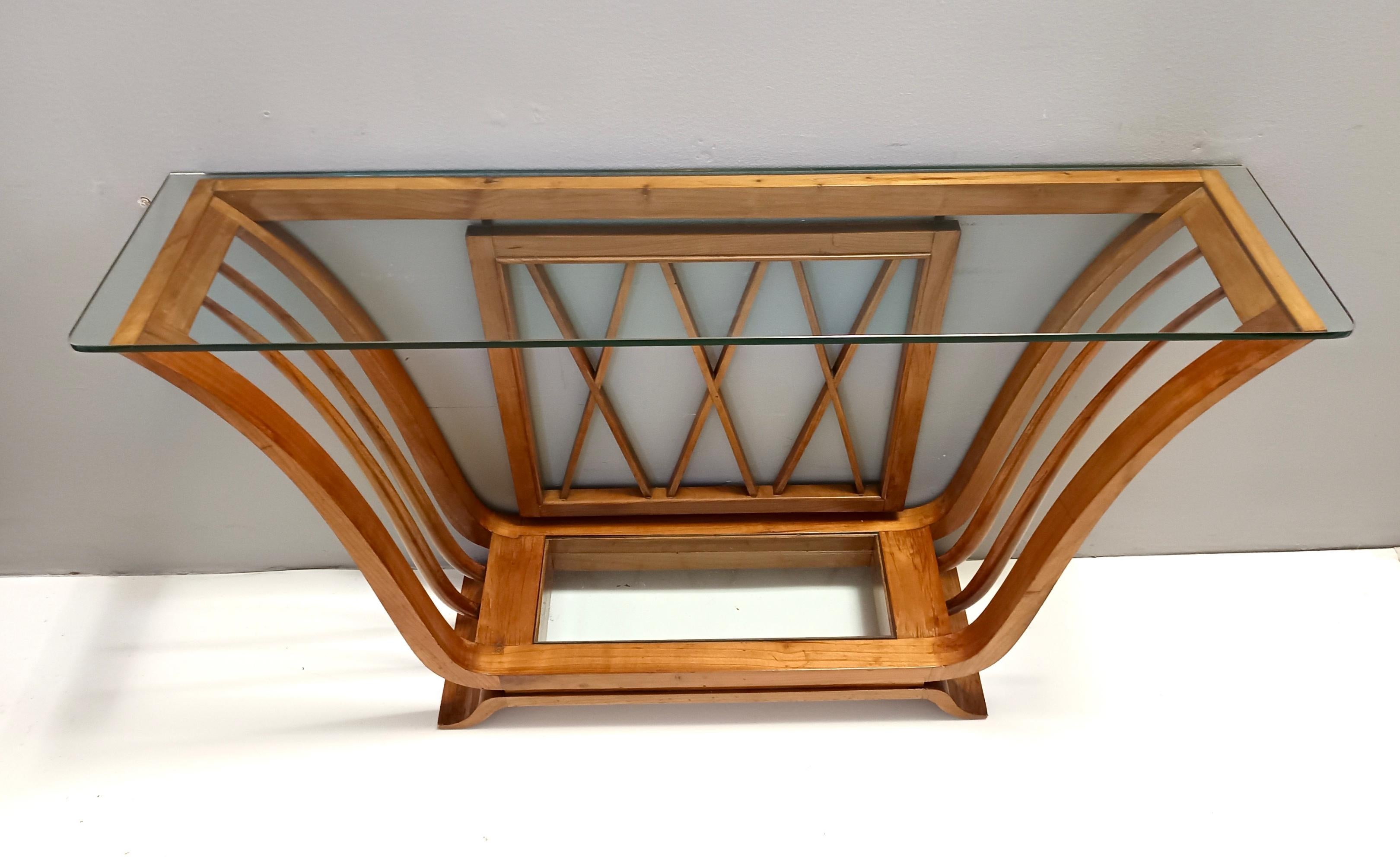 Consola Art Decó de madera de cerezo con tapa rectangular de cristal, Italia en venta 2