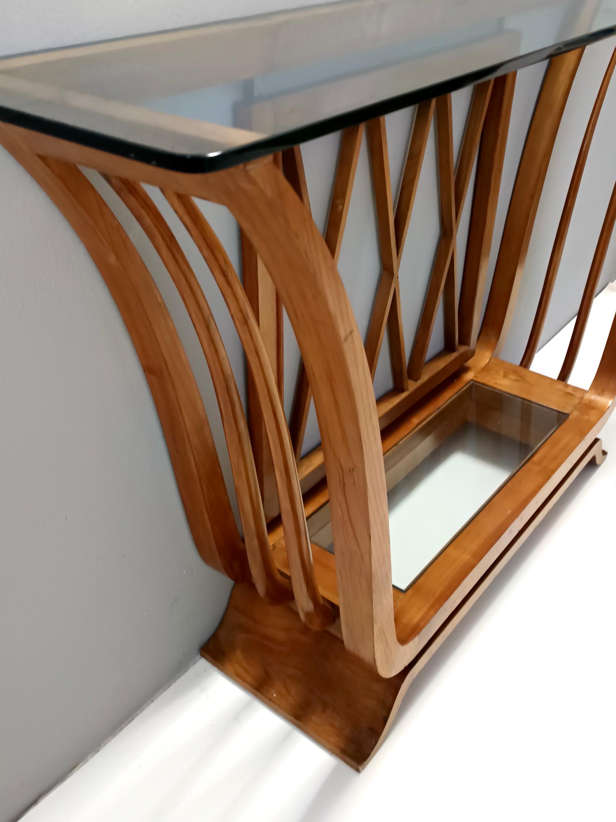 Consola Art Decó de madera de cerezo con tapa rectangular de cristal, Italia en venta 3