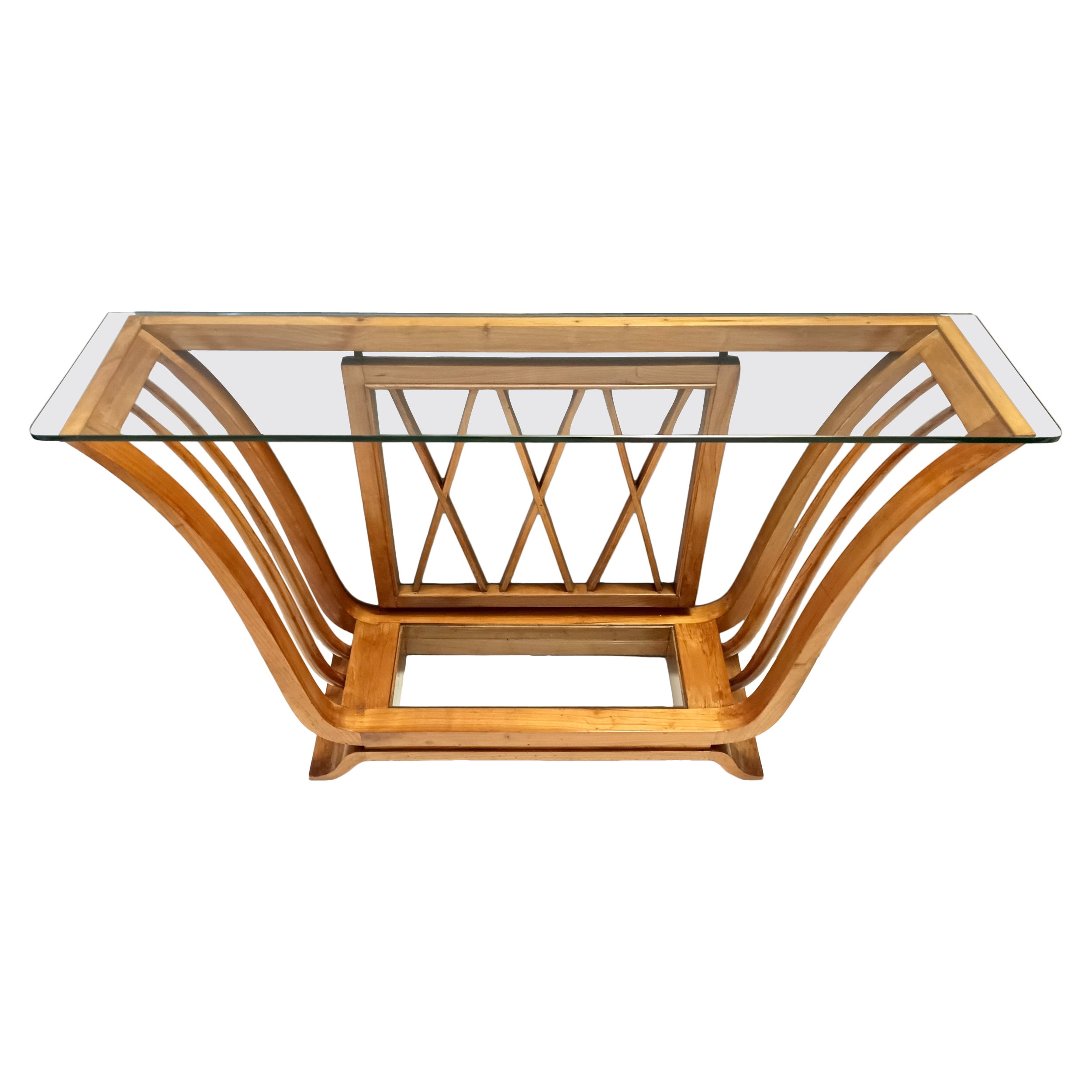 Consola Art Decó de madera de cerezo con tapa rectangular de cristal, Italia en venta