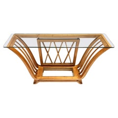 Art Deco Cherrywood Console Table with a Rectangular Glass Top, Italy