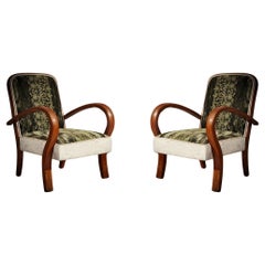 Art Deco Cherrywood Green and White Velvet Italian Club Chair / Armchairs, 1940