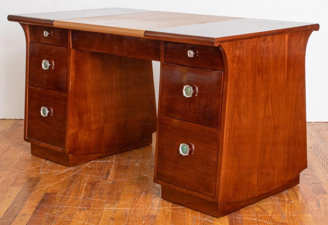 Unknown Art Deco Cherrywood Kneehole Desk For Sale