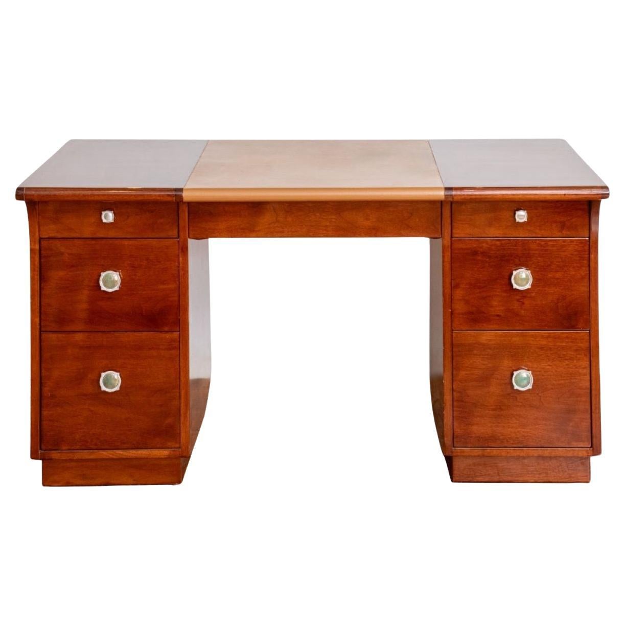 Art Deco Cherrywood Kneehole Desk For Sale