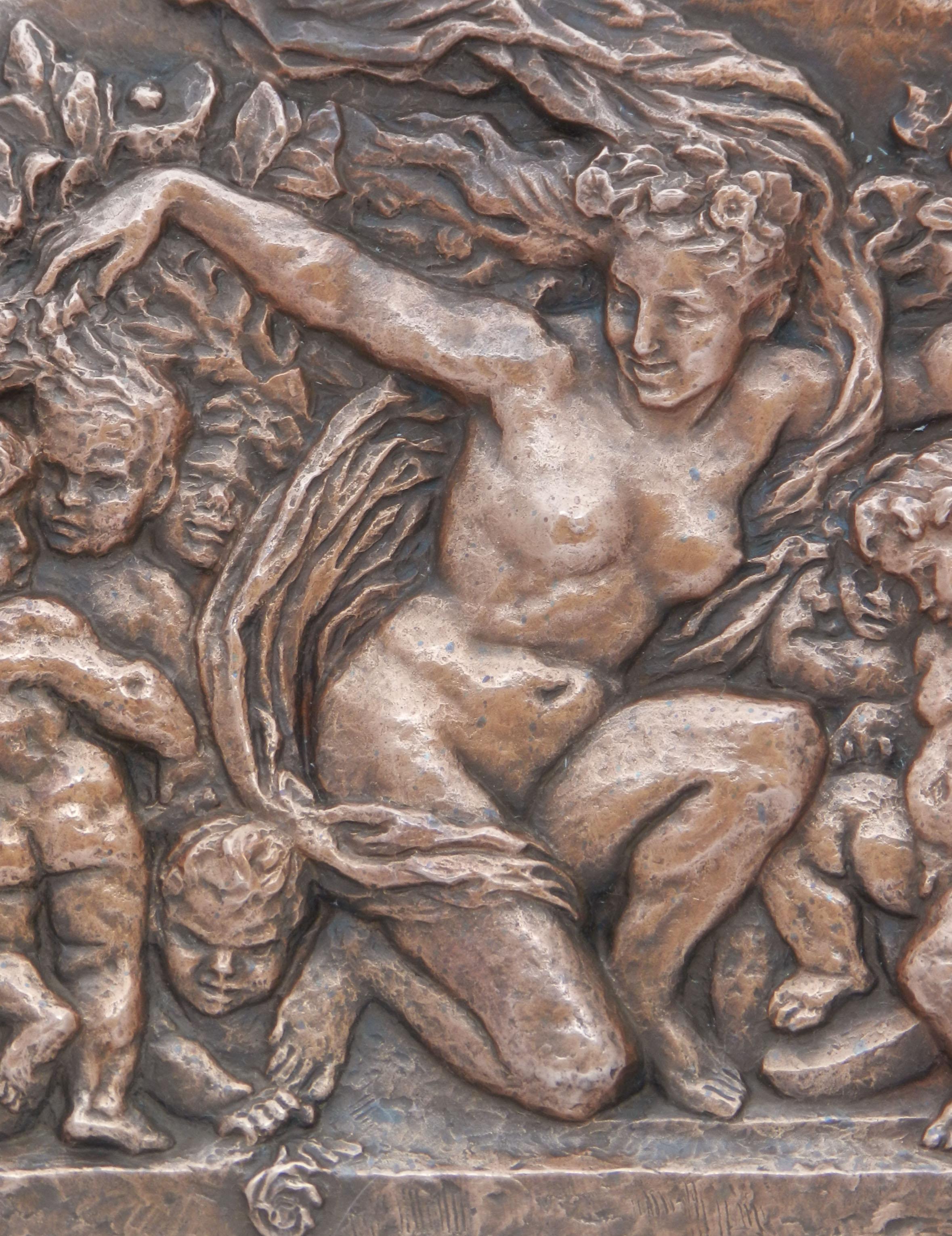 Art Deco Cherubs Nymph Wall Placque Panel Embossed Copper c1930  For Sale 3