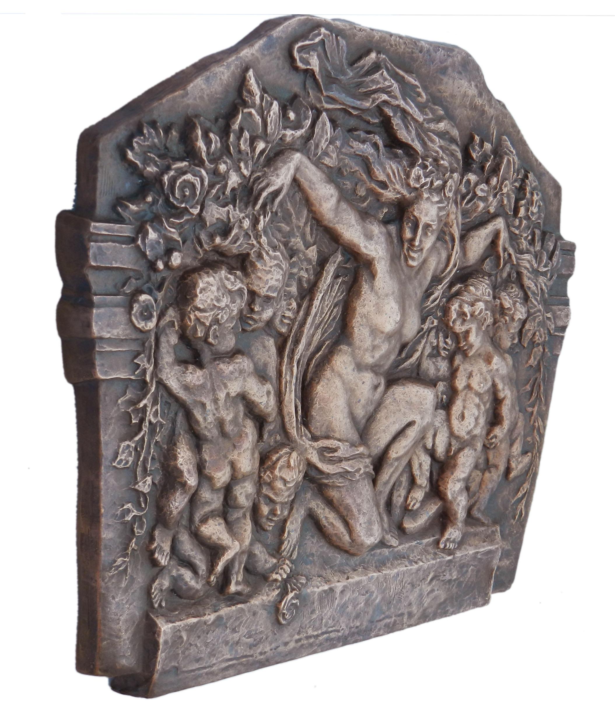 Art Deco Cherubs Nymph Wall Placque Panel Embossed Copper c1930  For Sale 4