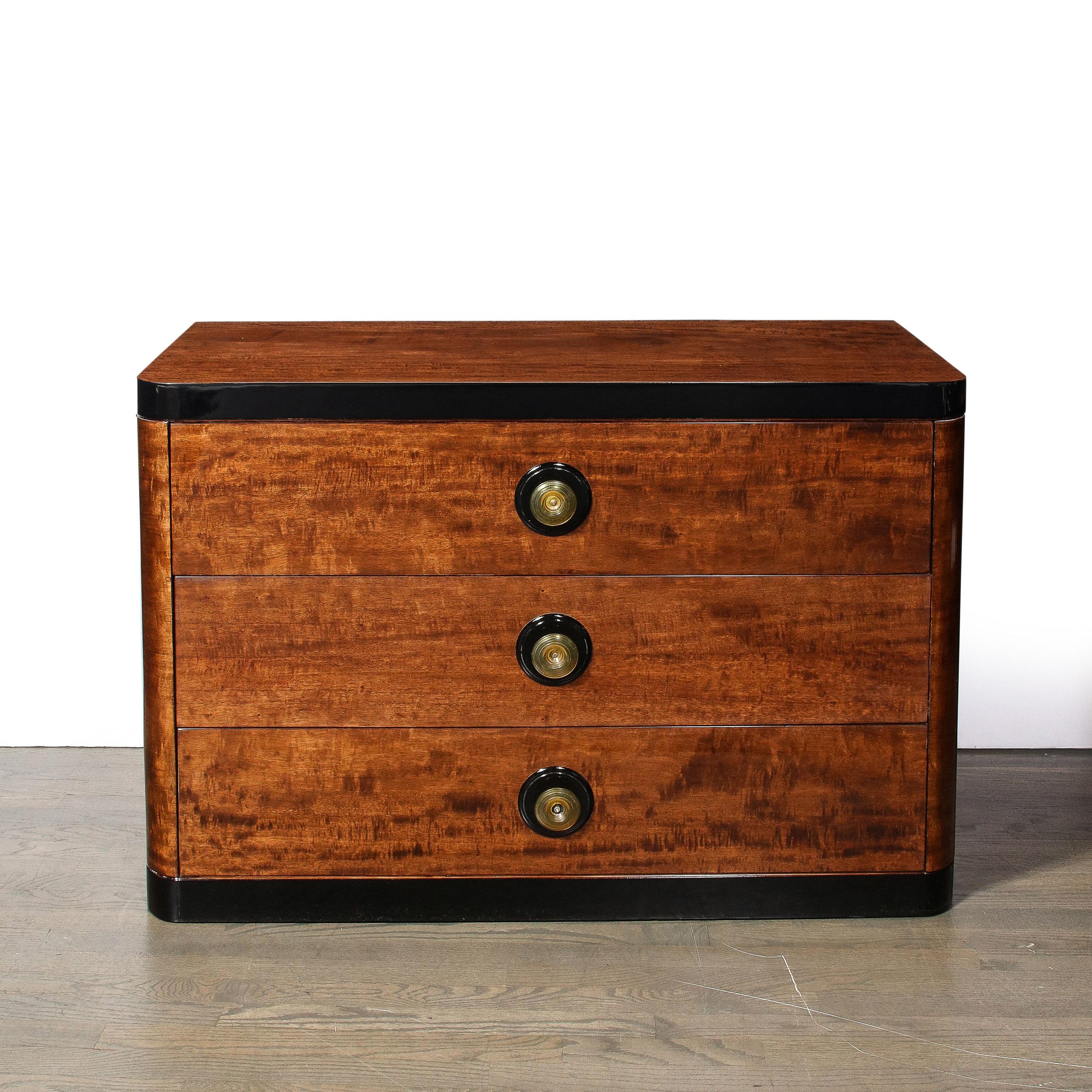 Mid-20th Century Art Deco  Chest in Book-matched & Burled Walnut w/ Amber Bakelite Pulls For Sale