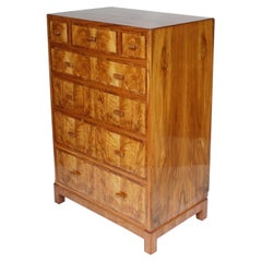 Vintage Art Deco Chest of Drawers by Heal's of London Burr and Figured Walnut Throughout