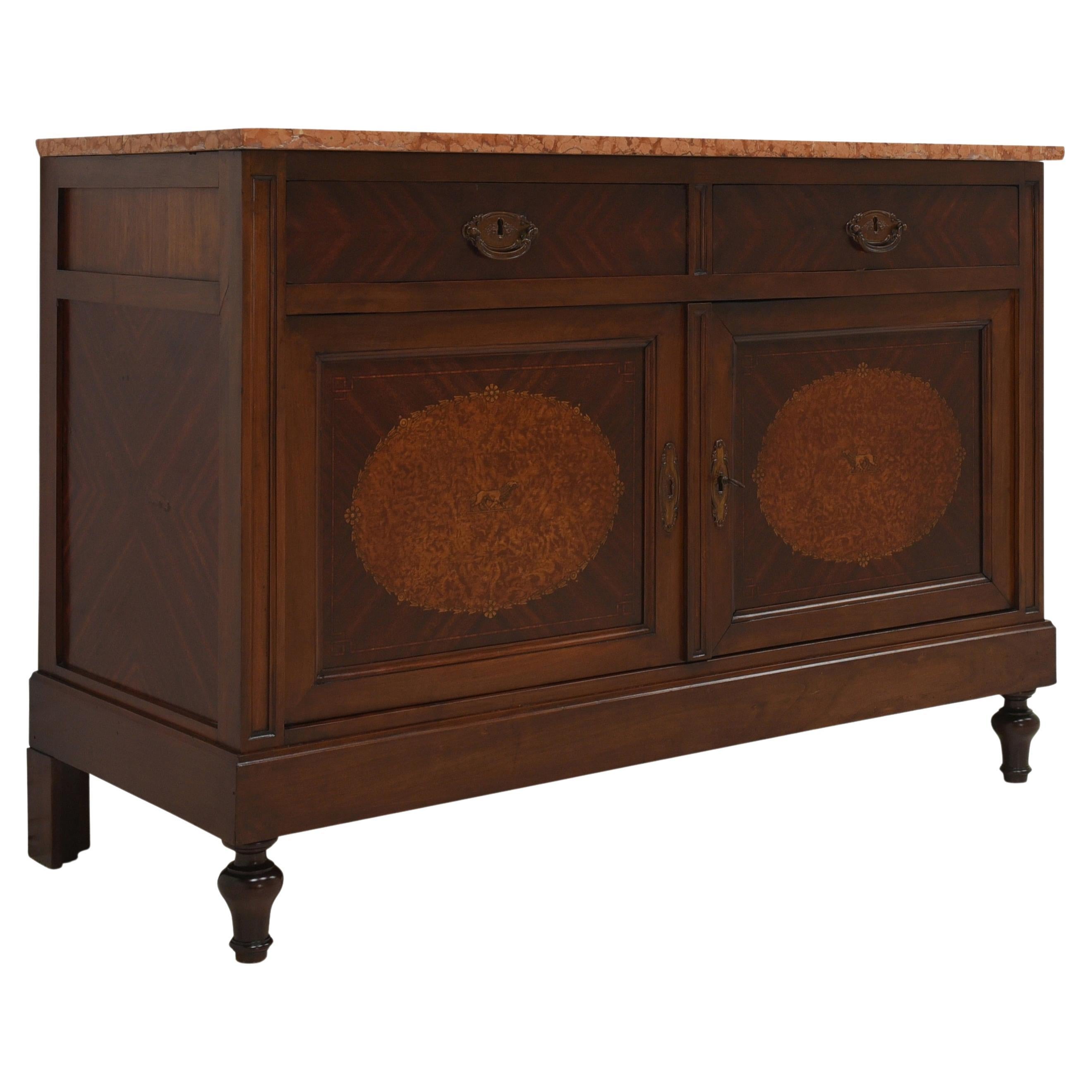 Art Deco Chest of Drawers / Cabinet in Mahogany Marble, circa 1925 For Sale