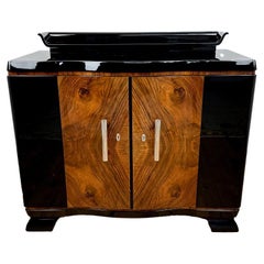 Vintage Art Deco Chest of Drawers from Germany around 1930 in Black Highgloss and Walnut