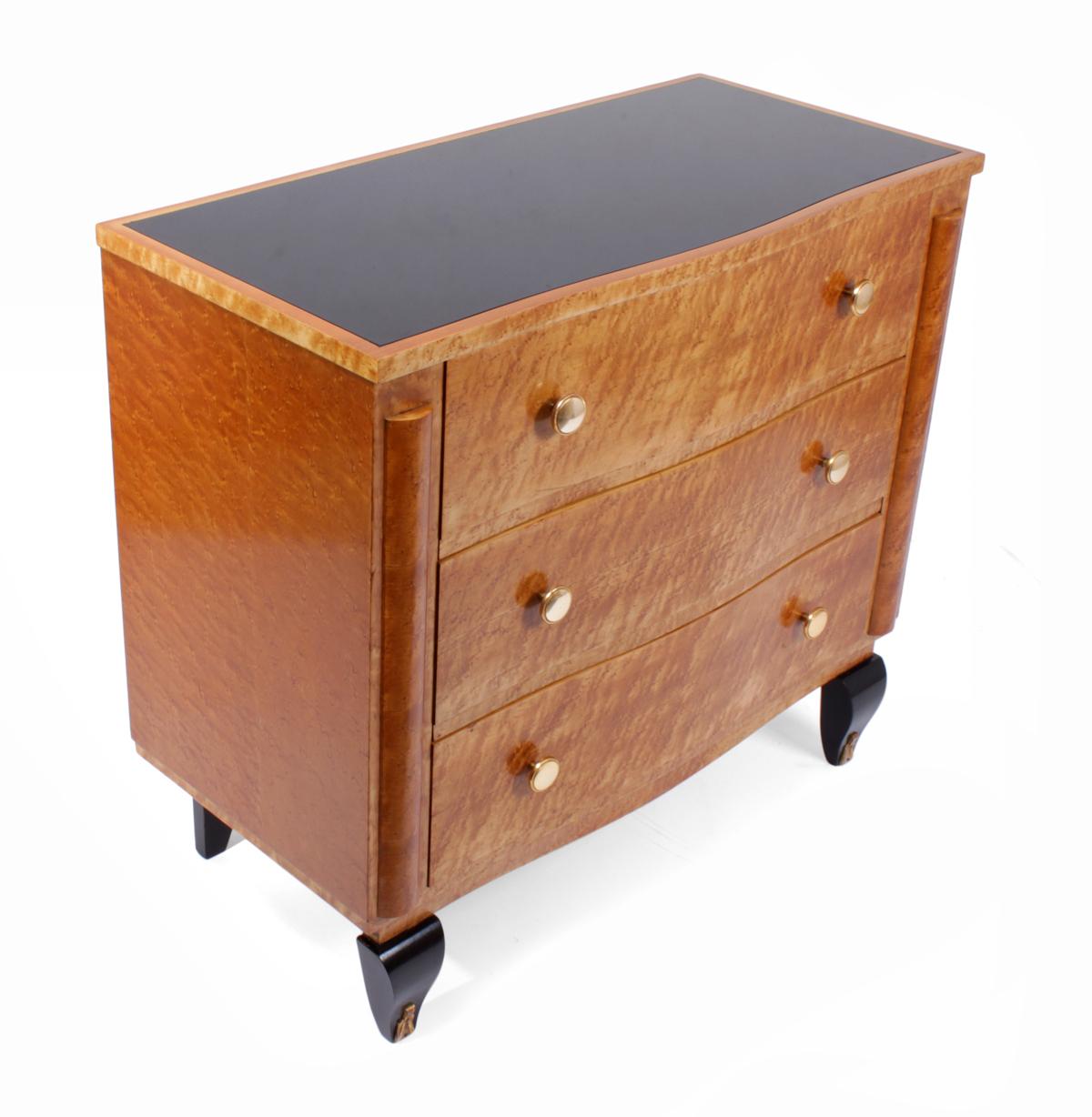 Glass Art Deco Chest of Drawers in Bird's-Eye Maple